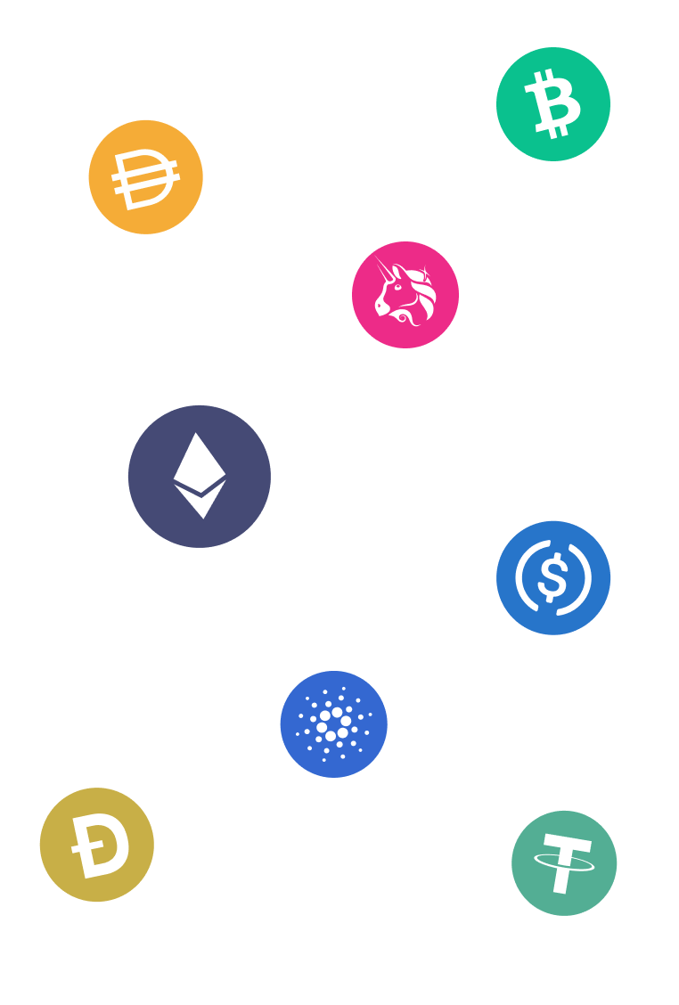 Collection of popular cryptocurrency coins supported by Trezor Suite app - right view